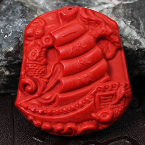 Pendentif en cinabre rouge, thème « Navigation Sereuse », ornement de naissance, 50x40x12mm, cadeau unisexe, breloque de collier - Product Image 3