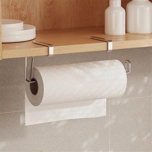 Support mural en fer pour rouleaux de papier toilette, écologique, pour cuisine, sans perçage, rangement pour essuie-tout, serviettes et film alimentaire - Product Image 1