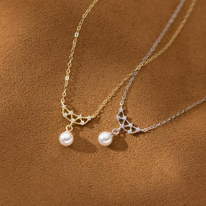 S925 Pure Silver Baroque <b>Pearl</b> Black Pointed Crystal Necklace Retro Style Design Fashion <b>Pendant</b> Accessory for Women Model - Product Image 1