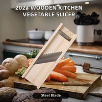 Nieuwe Ideeën 2023 Handmatige Houten Keuken Aardappel Fruit Snijder Roestvrijstalen Lemmet Koreaanse Wortelrasp Mandoline Groente Handwasbaar