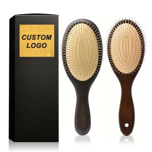Cepillo de pelo de madera con púas metálicas para cabello fino y grueso, para hombres y mujeres, fabricantes, cepillo de pelo plano de bambú personalizado - Product Image 1