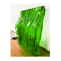 Vague d'eau motif vert couleur verre mur de briques solide thermofusible verre brique personnalisé créatif décoratif blocs de verre fournisseurs