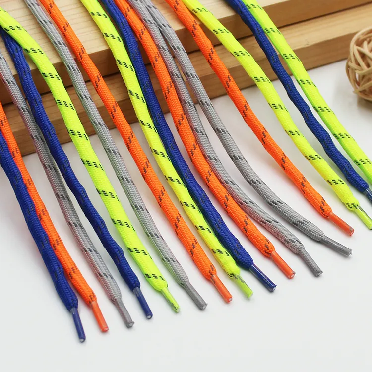 Wholesale clothing drawstring 54 inch running shoe laces charm shoestring custom fluorescent plastic tip round shoelaces