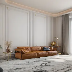 Modern European Style Living Room Furniture Italian Minimalist Sofa Set with Modular Design Genuine Leather and down Filler