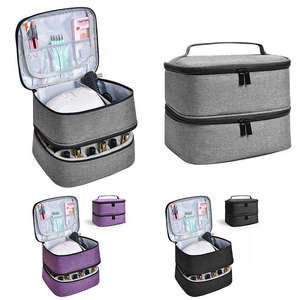 Sacchetti cosmetici in poliestere per strumenti per unghie e custodia per smalto per unghie borsa per trucco impermeabile a doppio strato per borsa per trucco portatile da donna - Product Image 3