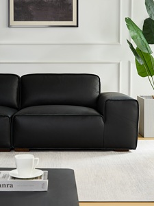 Modern Minimalist <strong>Black</strong> Leather Three-Seater Living Room <strong>Sofa</strong> - Product Image 3