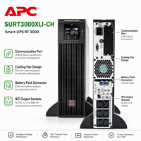 APC Schneider SURT Deuxième Génération – Alimentation sans interruption (ASI) de secours améliorée, montable en rack, avec batterie intégrée SURT3000XLI-CH 2700W 3KVA
