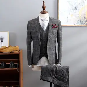 Conjunto masculino cinza de linho, conjunto formal para homens 3 peças de casaco para homens