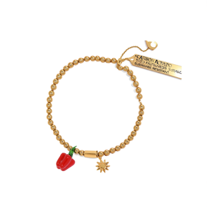 Fashion Beaded <b>Bracelet</b> Gold Plated 316L Stainless Steel <b>Red</b> Pepper Charm Sun Pendant Sustainable Resistant Jewelry - Product Image 2