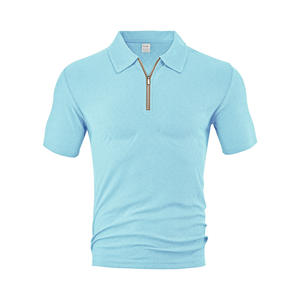 Polo décontracté d'été pour homme de style européen et américain, bleu clair, en polyester, avec fermeture éclair, coupe ample - Product Image 1