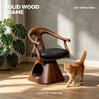 Fauteuil-lit moderne et confortable pour chat en bois de noyer, pivotant à 360°, avec coussin en cuir amovible pour chats et petits chiens