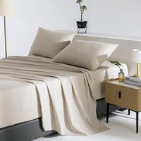 Drap plat en mélange de lin français de qualité supérieure, taille Queen, 35% lin européen, 65% coton, 300 fils, lavé à la pierre, ultra doux