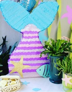 Themed <b>Party</b> <b>Decoration</b> Woodland Design for Candy <b>Mermaid</b> Tail Pinata Favor - Product Image 2