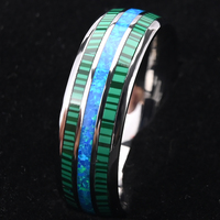 Bijoux de luxe 8mm vert Malachite véritable opale incrustation argent carbure de tungstène anneau pour hommes femmes mode fiançailles bande de mariage