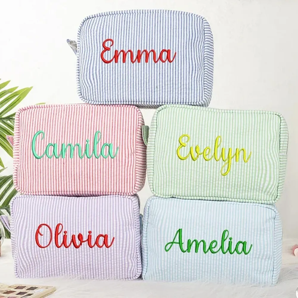 Персонализированные дорожные Чехлы красочные водонепроницаемые Seersucker косметичка на заказ