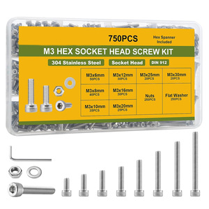 M3 Hex Socket Head Screw Kit 750Pcs Stainless Steel With Nuts Washers And Hex Key For Cross-border Use - Product Image 2