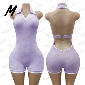 Body da <span class=keywords><strong>donna</strong></span> <span class=keywords><strong>sexy</strong></span> con logo personalizzato, scollatura sulla schiena, stampa leopardata rossa, modello halter, <span class=keywords><strong>tuta</strong></span> intera estiva aderente a pantaloncino - Product Image 4