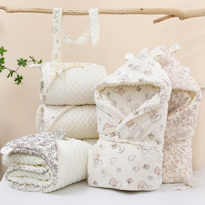 Lo último Gots Soft Warm Print Thickened Newborn Muslin Fleece Cuddle Swaddling para Winter Mom Baby Swaddle - Product Image 2