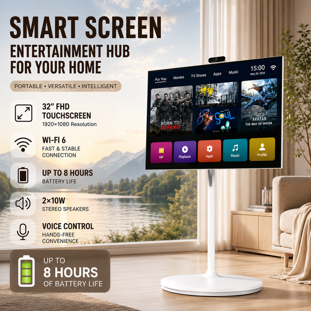 32 Inch Mobile Smart TV Android Touch Screen HD Display Portable Monitor with 12V Power Supply for Home Use