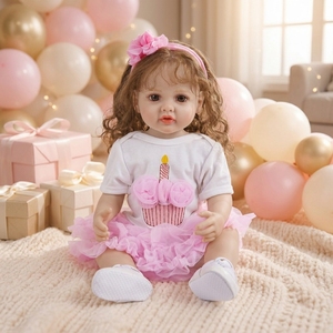 Muñeca Reborn de 22 Pulgadas, Cabeza de Vinilo Suave, Cuerpo de Tela, Realista, Recién Nacida, Vestido de Tul Rosa, Regalo para Niñas de 3+ Años - Product Image 3