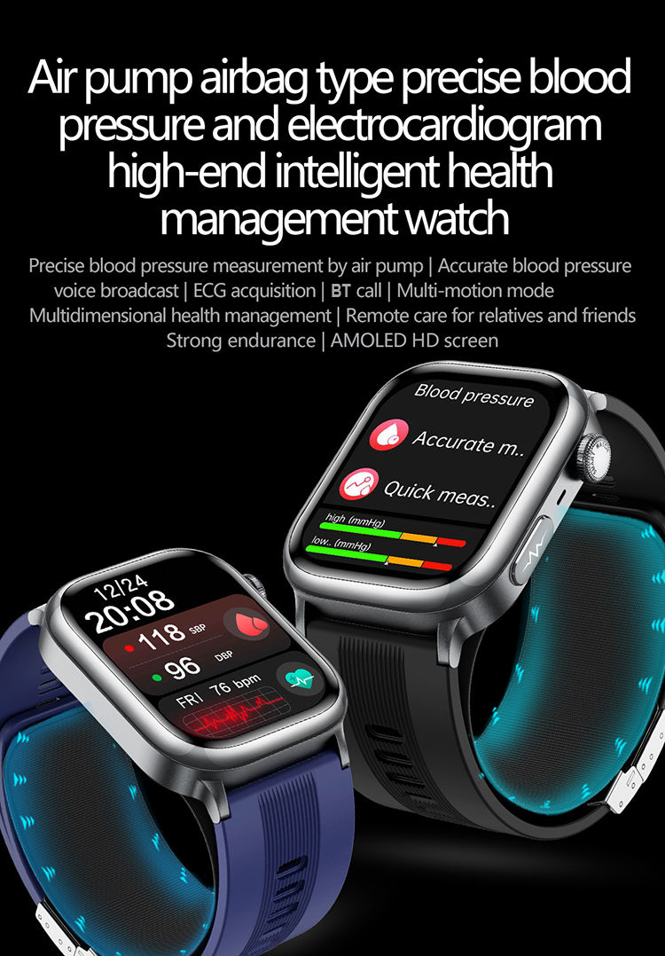 2025 New TK66 Air Pump Smart Watch AMOLED Display NFC ECG Body Temperature  Blood Pressure Health Monitor Smartwatch with Calling