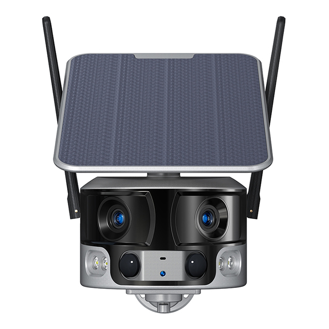 4G  Dual-Lens Non-Stop Panoramic Solar Battery Powered Camera With Spotlights Color Night Vision