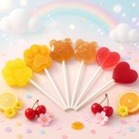 Sucettes sans sucre aromatisées aux fruits avec érythritol et maltitol, en forme de patte/ours/cœur, 6g