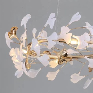 Candelabro de hojas de porcelana de lujo, lámpara colgante en forma de rama de árbol para techo alto, sala de estar, pasillo de Hotel - Product Image 4