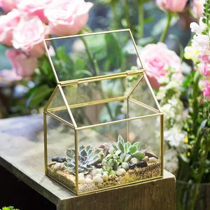 Hot Selling Sukkulenten Moos Farn Pflanze Glas <span class=keywords><strong>Terrarium</strong></span> Kleine Schwarz gold Hausform Glas Schließen <span class=keywords><strong>Terrarium</strong></span> mit Schaukel deckel - Product Image 4