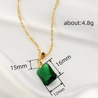 Kadınlar için Zümrüt Yeşili Dikdörtgen Kolye, 15mm, Altın Kaplama Pirinç Geometrik Kristal, Vintage Minimalist, Altın