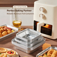 Barquette carrée en aluminium de 1200 ml pour friteuse à air, four, barbecue, qualité alimentaire, épaisse, en papier d'aluminium, pour la cuisson à la maison