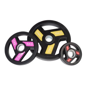 Disques de <span class=keywords><strong>musculation</strong></span> pour haltères, revêtement caoutchouc, <span class=keywords><strong>fonte</strong></span>, 3 trous, Tri Grip, pour entraînement de force et haltérophilie - Product Image 1