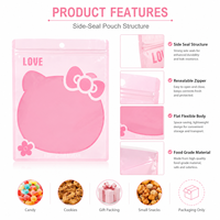 Pochette en forme de dessin animé avec logo personnalisé, rose mat, pour emballage alimentaire, bonbons, snacks, avec fenêtre transparente et fermeture éclair