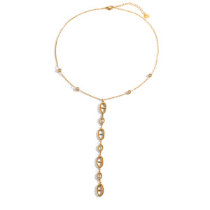 Collar Delicado con Eslabones Mariner en Forma <span class=keywords><strong>de</strong></span> Y para Mujer, Acero Inoxidable con Baño <span class=keywords><strong>de</strong></span> Oro <span class=keywords><strong>de</strong></span> 18K y Detalles <span class=keywords><strong>de</strong></span> Circonita Cúbica, Joyería Minimalista <span class=keywords><strong>de</strong></span> Lujo Discreto - Product Image 5