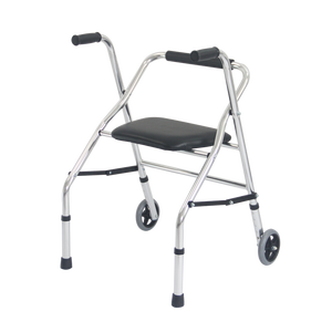 Andador plateado brillante con ruedas y asiento para ancianos, suministros de salud para rehabilitación - Product Image 1