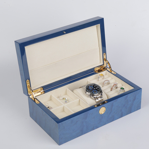 Blue Rectangle Eco-Friendly Handmade Jewelry Box with <b>Watch</b> Compartment Wood Interior Protective Closure Button - Product Image 5