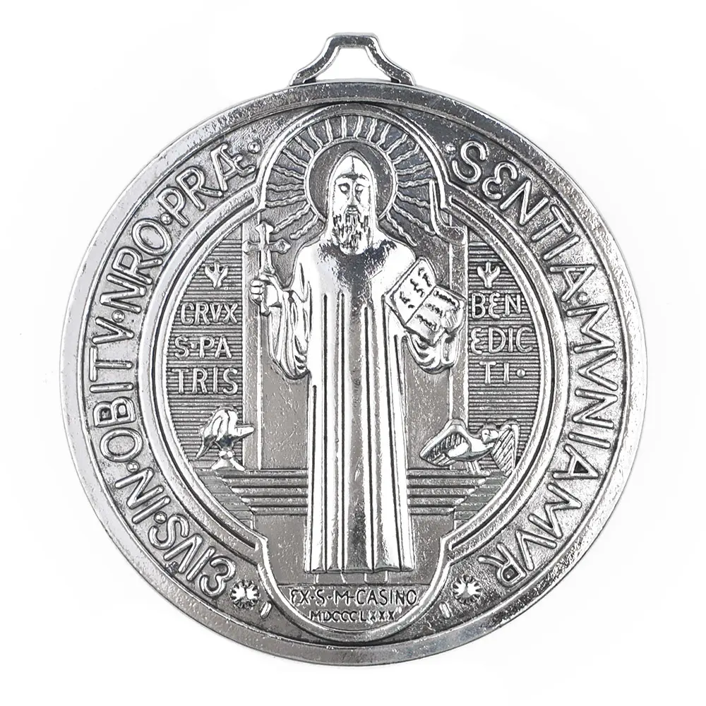 Medalla de San Benito Tamaño mediano 76mm Colgante de plata religioso católico