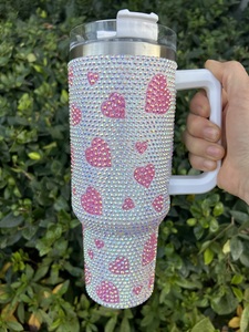 14 couleurs Cadeaux de la Saint-Valentin Tasses à café en acier inoxydable avec strass en forme de cœur 40 oz Tasses de voyage en diamant en forme de cœur avec poignée - Product Image 2