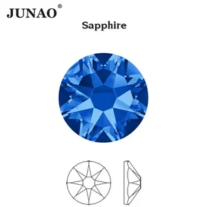 JUNAO 16 Cut Facets SS12 SS20 SS30 Sapphire Color Nail Strass Non Hotfix Crystals Glass Rhinestones For Clothes