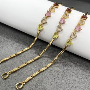 เครื่องประดับแฟชั่นผู้หญิงสุดอินเทรนด์ สร้อยข้อมือทอง 18K ชุบทองเหลือง ประดับจี้รูปหัวใจ ประดับเพชรซิคอนหลากสี ของขวัญ CM <span class=keywords><strong>YIM</strong></span> - Product Image 6
