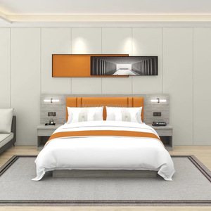 ชุดเฟอร์นิเจอร์ห้องนอนโรงแรม 3 ดาว สไตล์โมเดิร์น ผลิตตามสั่งจากโรงงาน (OEM/ODM) เตียงคู่พร้อมหัวเตียงและโต๊ะข้างเตียง ทำจากไม้อัดเอ็มดีเอฟ แข็งแรงทนทาน - Product Image 5