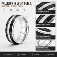 Bague en carbure de tungstène noir personnalisée avec incrustation pour homme, bande argentée brossée, alliance confortable, bague de fiançailles pour homme, vente en gros
