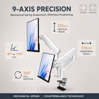 Soporte de Brazo Doble para Monitor de Alta Resistencia, Ajustable con Resorte y Giro de 360° °   Soporte VESA Giratorio para Configuración de Escritorio de Oficina y Juegos