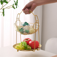 Corbeille à fruits en métal de style moderne et luxueux, avec poignée, grande capacité, rangement à deux niveaux, pour la maison
