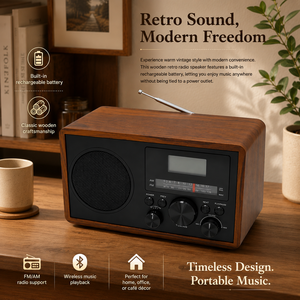 Haut-parleur Bluetooth rétro en bois, <span class=keywords><strong>radio</strong></span> FM/AM, lecture de carte USB/TF, batterie rechargeable intégrée, prise en charge de la personnalisation ODM/OEM - Product Image 2