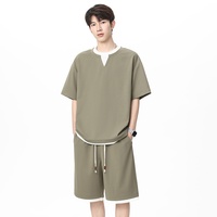 Conjunto de Dos Piezas Acme para Hombre, Camiseta con Cuello en V, Sensación Refrescante, Transpirable, Ligero, para Deportes al Aire Libre, Holgado, 100%