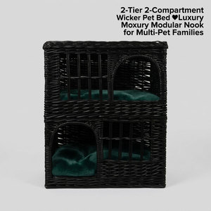 Black Rattan <strong>2</strong>-<strong>Tier</strong> <strong>Cat</strong> House Wicker Enclosure Removable Cushions Cozy Indoor Pet House <strong>Beds</strong> - Product Image 4