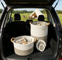 Lot de 2 paniers de rangement en corde de coton bicolore, panier organisateur tissé à la main avec poignées, panier polyvalent pour la chambre d'enfant et l'entrée
