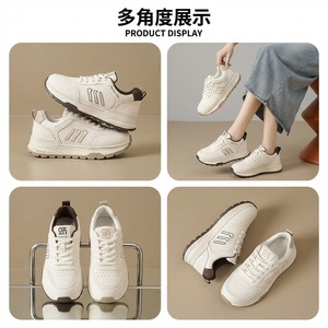 Nouvelles baskets décontractées et sportives pour femme, modèle printemps 2026, à semelle épaisse, blanches, avec lacets sur le devant, légères, style Dunks, polyvalentes, pour étudiantes, inspirées de Forrest Gump. - Product Image 2
