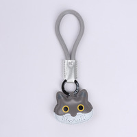 Porte-clés en gros tête de chat de dessin animé mignon, design animalier tendance, pendentif en cuir PU souple pour cadeau